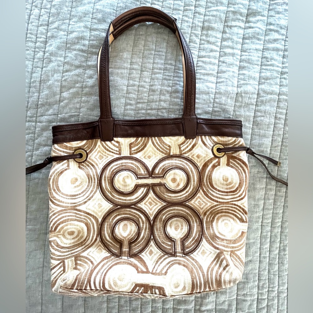 COACH linen/canvas shoulder tote